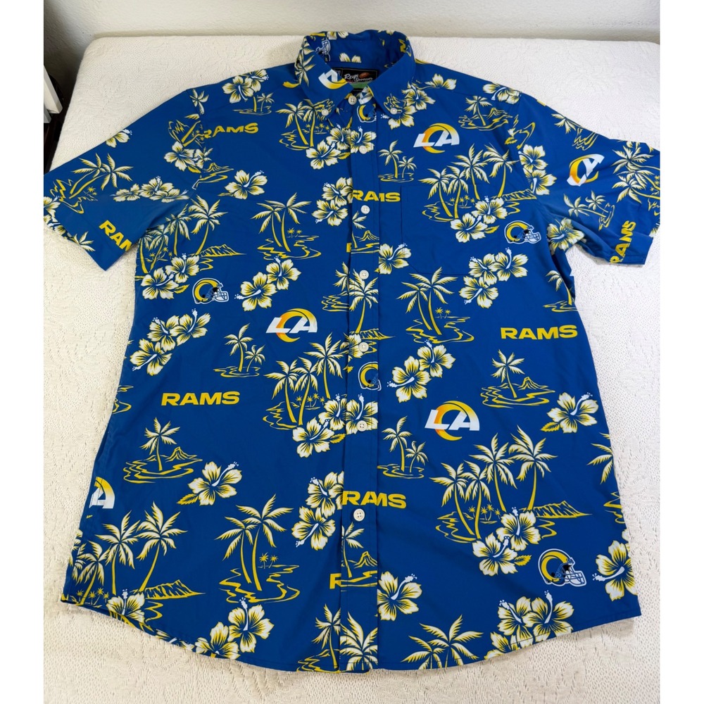 Reyn Spooner NFL Los Angeles Rams Aloha Shirt Blue Tropical Floral Mens Small